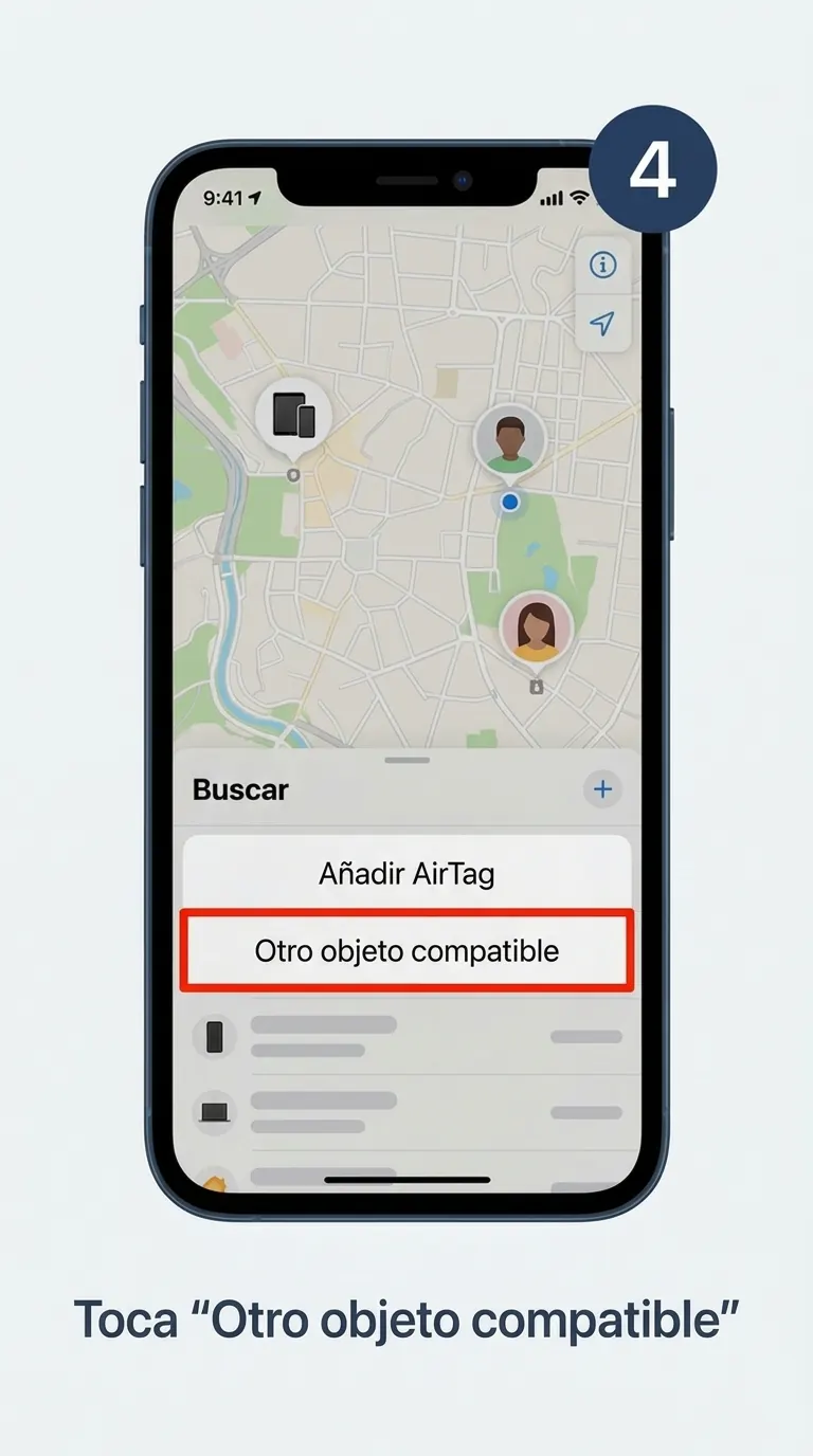La app Buscar con la opción Otro objeto compatible resaltada para vincular la tarjeta